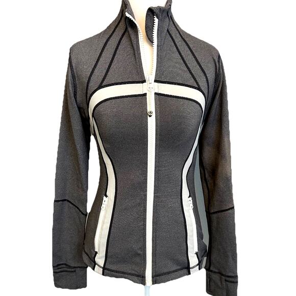 Lululemon Define Jacket Women Gray Stripe White Accent Full Zip Vents Size 6 - Picture 1 of 14